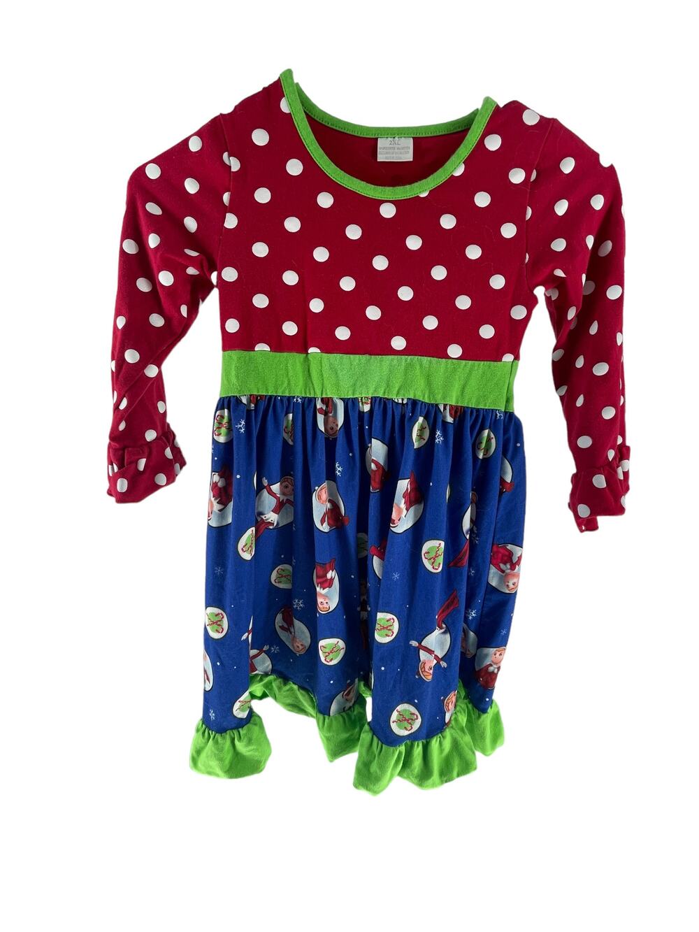 Unbranded Girls Christmas Holiday Printed Long Sleeve Dress Youth Size 2XL